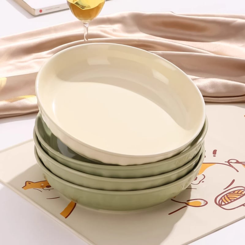 Farfurie din ceramic crem, rotundă, 7 inch, adâncă