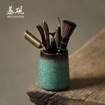 Mu Tao set Gongfu pentru ceai, stil japonez, din lemn de abanos, șase unelte, ac de ceai și clips de ceai