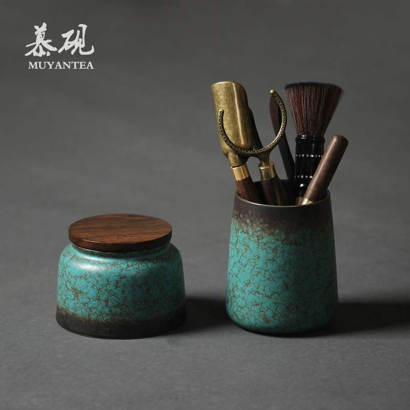 Mu Tao set Gongfu pentru ceai, stil japonez, din lemn de abanos, șase unelte, ac de ceai și clips de ceai