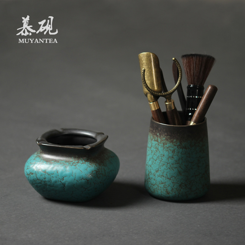 Mu Tao set Gongfu pentru ceai, stil japonez, din lemn de abanos, șase unelte, ac de ceai și clips de ceai