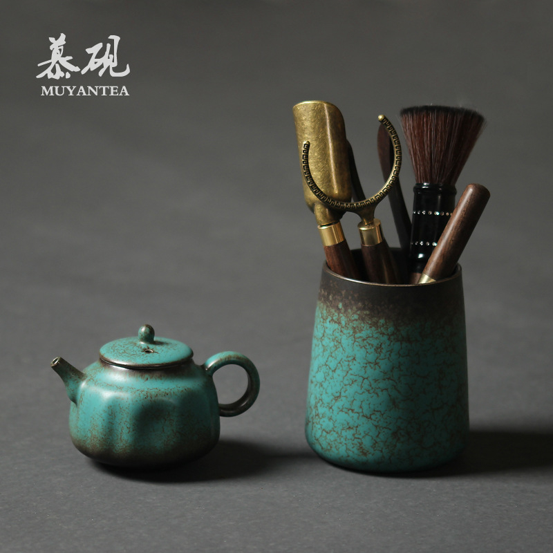 Mu Tao set Gongfu pentru ceai, stil japonez, din lemn de abanos, șase unelte, ac de ceai și clips de ceai