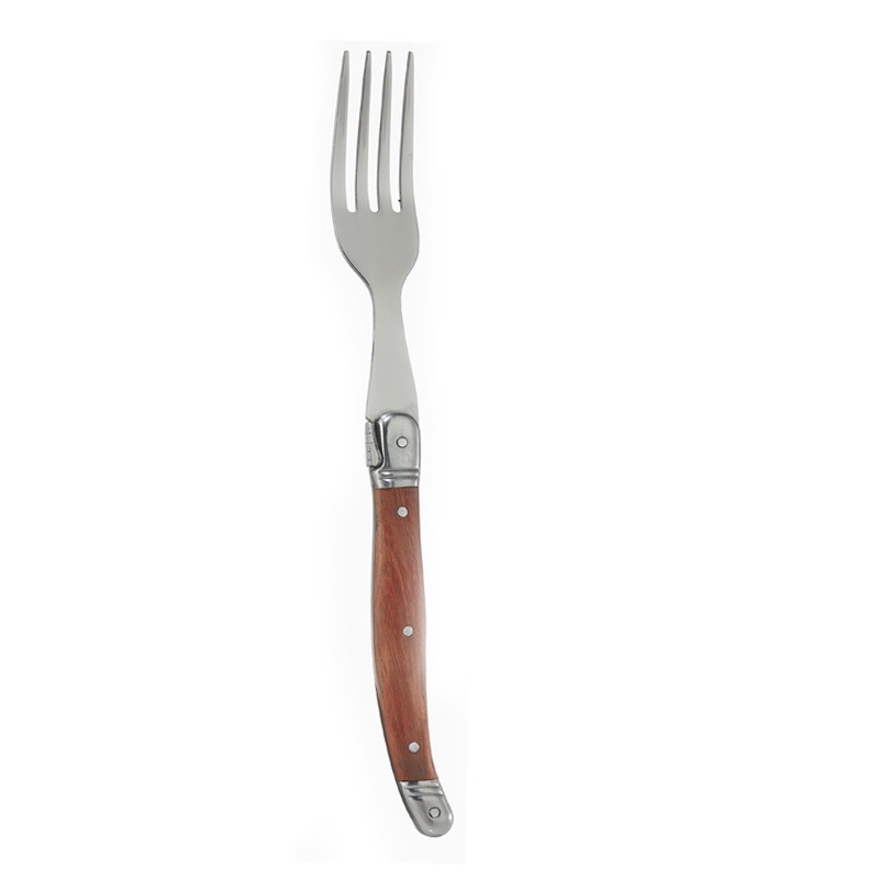 Set Laguiole cu lamă zimțată — tacâmuri occidentale cu mâner din lemn: cuțit pentru steak, furculiță, lingură, oțel inoxidabil 430