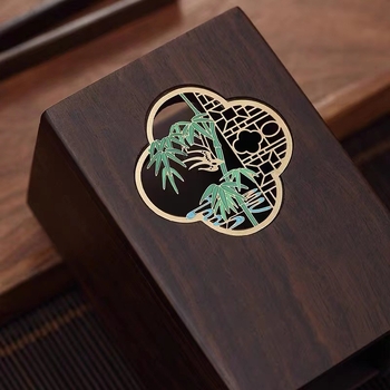 Set de ceremonie a ceaiului Six Gentlemen, din lemn de abanos, cu accesorii din cupru pentru kung fu ceai — clips pentru ceai, ac pentru ceai, linguriță pentru ceai și stilou de întreținere a ceainicului