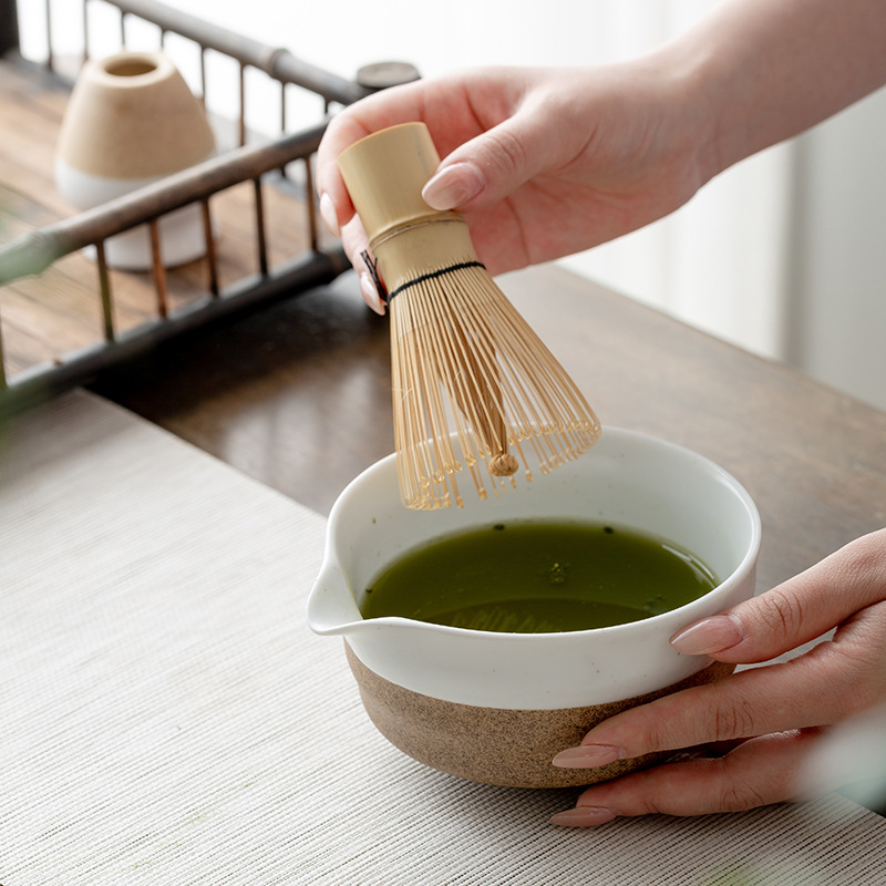 Vas de matcha din ceramică, tel ceramic pentru ceai, amestecător de ceai, design retro cu cioc de vultur filetat, unealtă pentru prepararea ceaiului