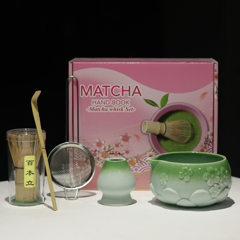 Vas de matcha în stil japonez cu gură, set ceramic de ustensile pentru matcha, suport pentru telul de amestec, ceainic și accesorii pentru ceremonia ceaiului