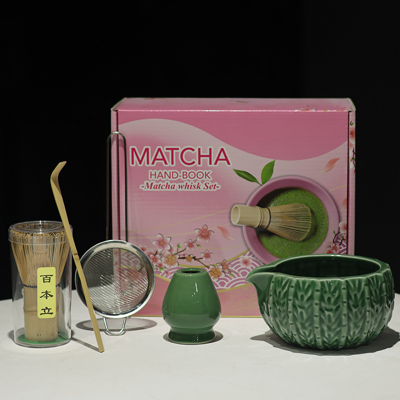 Vas de matcha în stil japonez cu gură, set ceramic de ustensile pentru matcha, suport pentru telul de amestec, ceainic și accesorii pentru ceremonia ceaiului