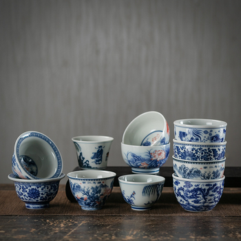 Ceșcuță de ceai ceramică bleu-albastru, stil antic, mânere retro, set Gongfu pentru ceai, ceașcă de degustare, cu posibilitatea logo-ului.