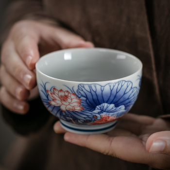 Ceșcuță de ceai ceramică bleu-albastru, stil antic, mânere retro, set Gongfu pentru ceai, ceașcă de degustare, cu posibilitatea logo-ului.