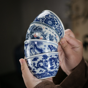 Ceșcuță de ceai ceramică bleu-albastru, stil antic, mânere retro, set Gongfu pentru ceai, ceașcă de degustare, cu posibilitatea logo-ului.