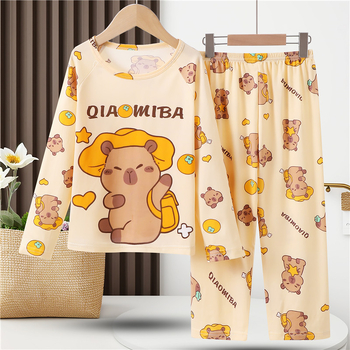 Gyerekek pizsama készlet tavasz–őszre, vékony anyagú, uniszex otthoni viselet, állat- és rajzfilm mintákkal