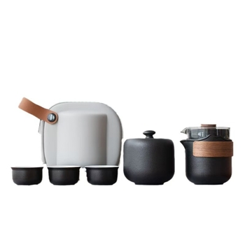 Set de ceai ceramic pentru călătorii – compact, cu oală și trei cești, stil Gongfu, pentru exterior, cadou de afaceri