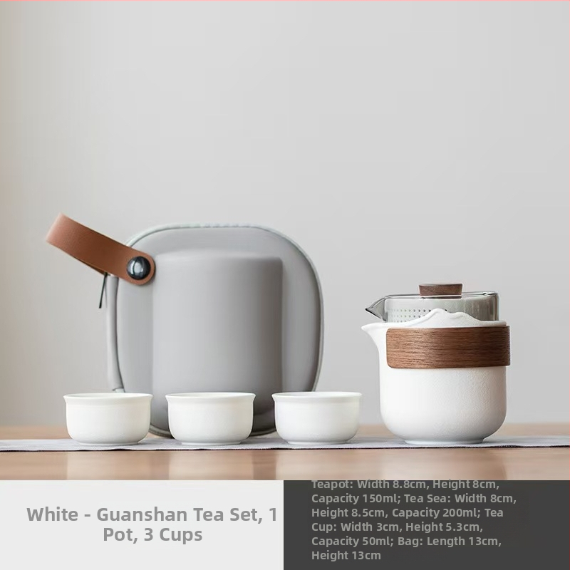 Set de ceai ceramic pentru călătorii – compact, cu oală și trei cești, stil Gongfu, pentru exterior, cadou de afaceri
