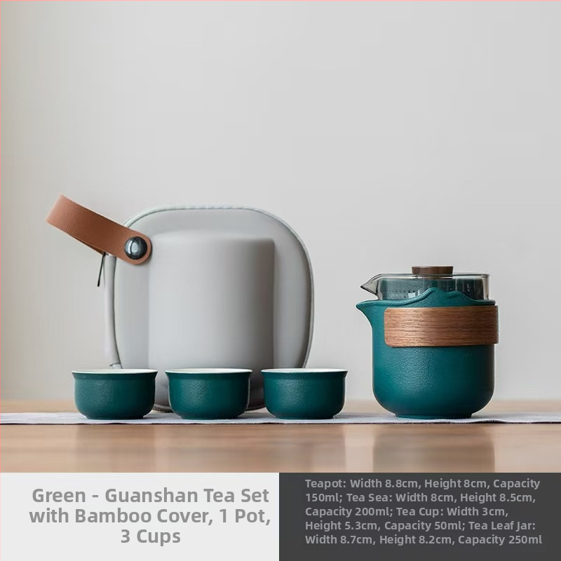 Set de ceai ceramic pentru călătorii – compact, cu oală și trei cești, stil Gongfu, pentru exterior, cadou de afaceri