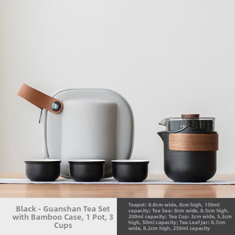Set de ceai ceramic pentru călătorii – compact, cu oală și trei cești, stil Gongfu, pentru exterior, cadou de afaceri