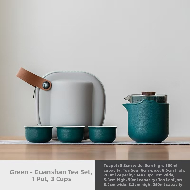 Set de ceai ceramic pentru călătorii – compact, cu oală și trei cești, stil Gongfu, pentru exterior, cadou de afaceri