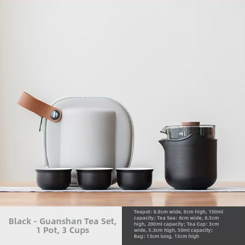 Set de ceai ceramic pentru călătorii – compact, cu oală și trei cești, stil Gongfu, pentru exterior, cadou de afaceri