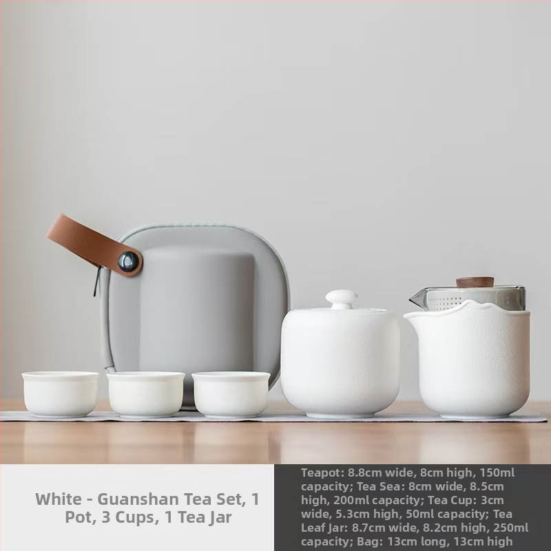 Set de ceai ceramic pentru călătorii – compact, cu oală și trei cești, stil Gongfu, pentru exterior, cadou de afaceri