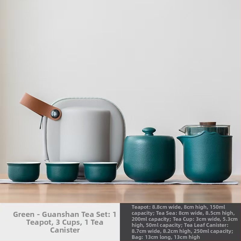 Set de ceai ceramic pentru călătorii – compact, cu oală și trei cești, stil Gongfu, pentru exterior, cadou de afaceri