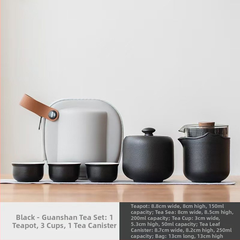 Set de ceai ceramic pentru călătorii – compact, cu oală și trei cești, stil Gongfu, pentru exterior, cadou de afaceri