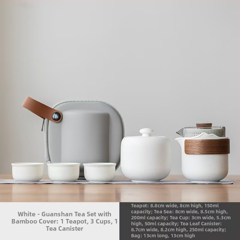 Set de ceai ceramic pentru călătorii – compact, cu oală și trei cești, stil Gongfu, pentru exterior, cadou de afaceri