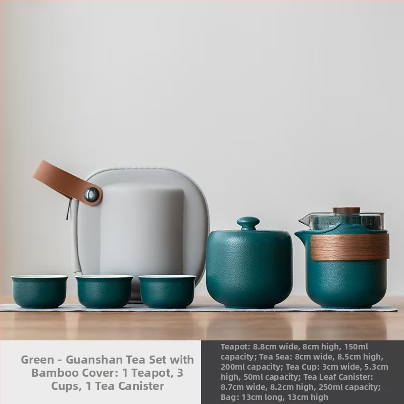 Set de ceai ceramic pentru călătorii – compact, cu oală și trei cești, stil Gongfu, pentru exterior, cadou de afaceri