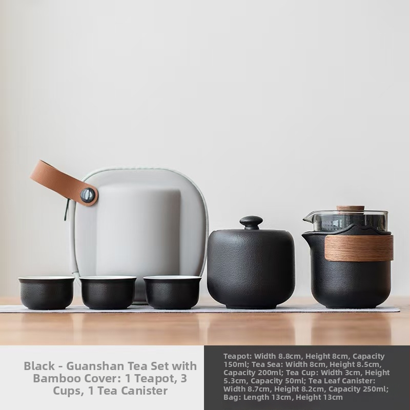 Set de ceai ceramic pentru călătorii – compact, cu oală și trei cești, stil Gongfu, pentru exterior, cadou de afaceri