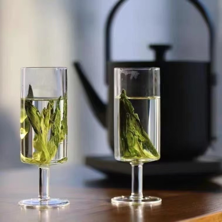 Ceainic din sticlă transparent pentru ceai verde, în stilul Dinastiei Song, cu mâner, rezistent la căldură, design retro în stilul concubinei imperiale