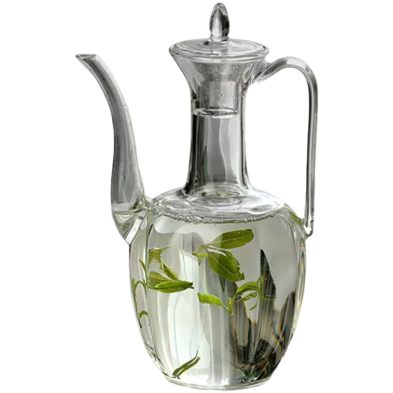 Ceainic din sticlă transparent pentru ceai verde, în stilul Dinastiei Song, cu mâner, rezistent la căldură, design retro în stilul concubinei imperiale