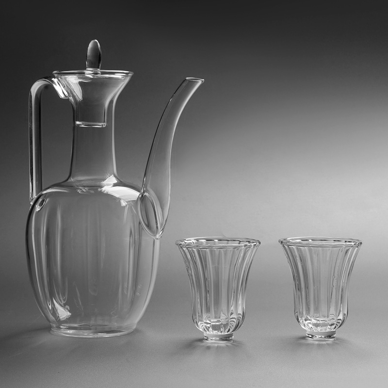 Ceainic din sticlă transparent pentru ceai verde, în stilul Dinastiei Song, cu mâner, rezistent la căldură, design retro în stilul concubinei imperiale