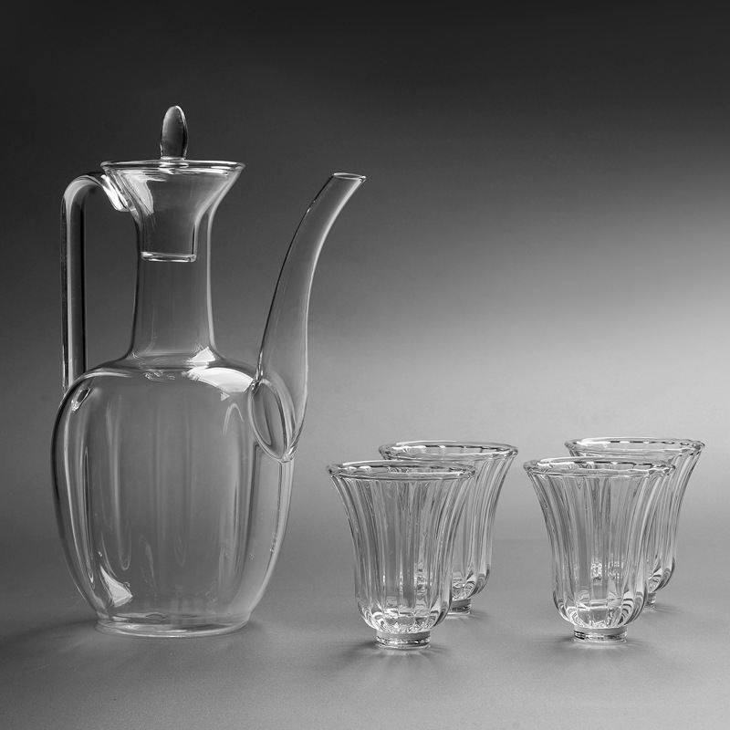 Ceainic din sticlă transparent pentru ceai verde, în stilul Dinastiei Song, cu mâner, rezistent la căldură, design retro în stilul concubinei imperiale