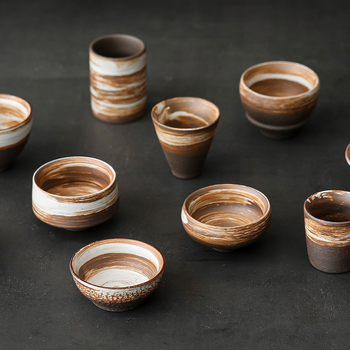 Ceainic din ceramică pietroasă în nuanțe de lut vechi, set Gongfu ceai, ceșuță și bol de ceai, ceramică inspirată de arderea pe lemn