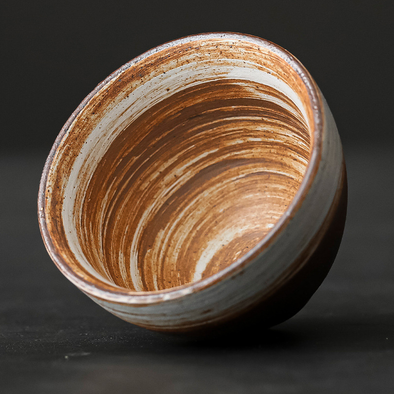 Ceainic din ceramică pietroasă în nuanțe de lut vechi, set Gongfu ceai, ceșuță și bol de ceai, ceramică inspirată de arderea pe lemn