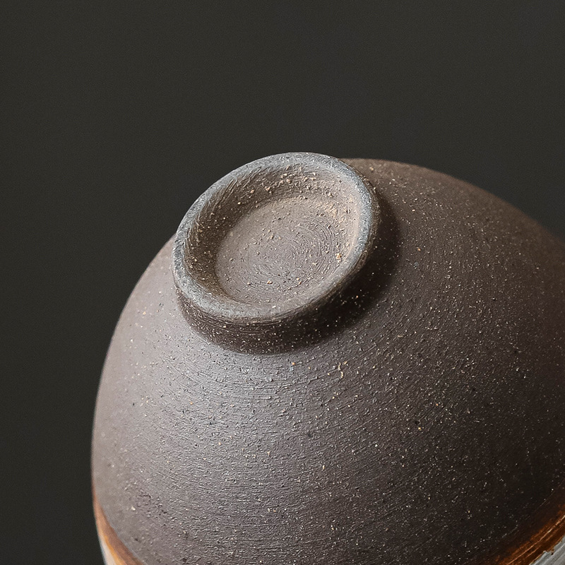 Ceainic din ceramică pietroasă în nuanțe de lut vechi, set Gongfu ceai, ceșuță și bol de ceai, ceramică inspirată de arderea pe lemn