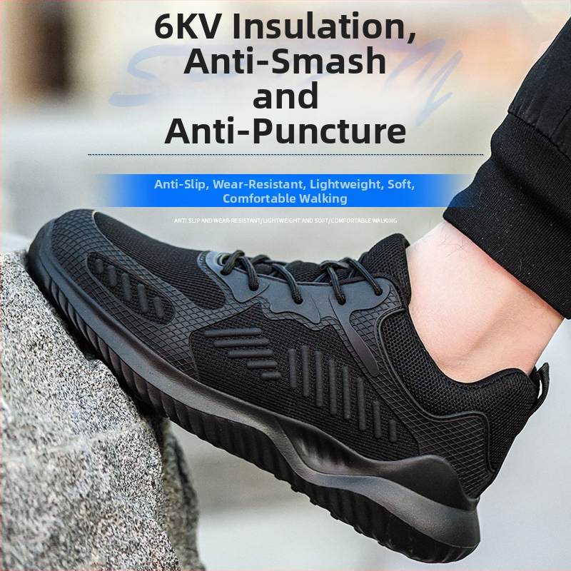 Nové bezpečnostné topánky s fly-knit vrchnkom, proti nárazu a proti prepichnutiu, izolované na 6kV, EVA podrážka, ľahké, priedušné, pohodlné a odolné