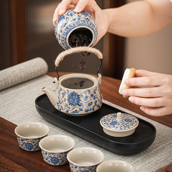 Set portabil de ceai pentru călătorii – ceainic ceramic și patru cești