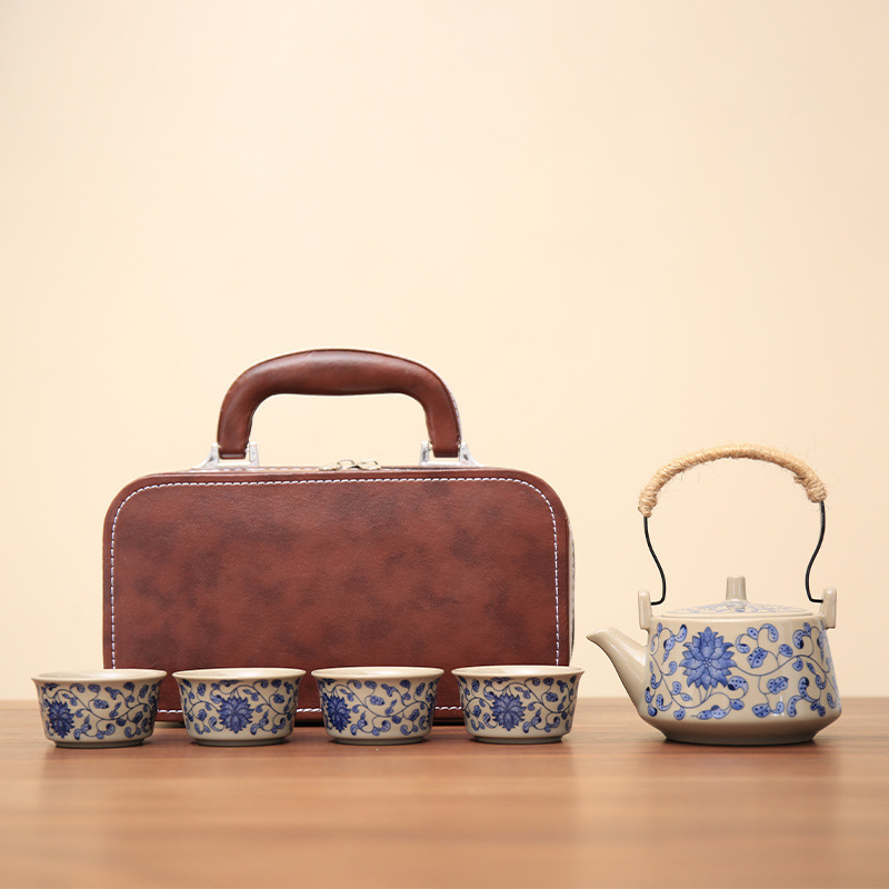 Set portabil de ceai pentru călătorii – ceainic ceramic și patru cești
