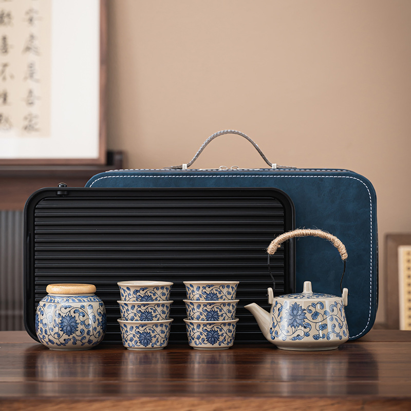 Set portabil de ceai pentru călătorii – ceainic ceramic și patru cești
