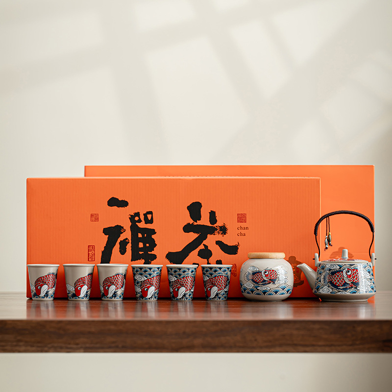 Set portabil de ceai pentru călătorii – ceainic ceramic și patru cești
