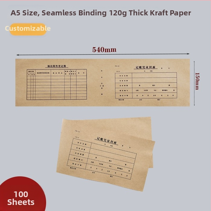 A5 obal pre účtovné doklady, Kraft papier, 100 listov, viazanie, viacúčelové kancelárske potreby