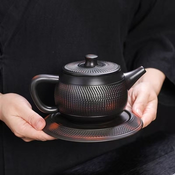 Set ceainic din ceramică mov Jianshui, complet lucrat manual, cu model cu cuțit, stil Han Tile, capacitate mare