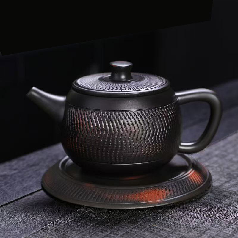 Set ceainic din ceramică mov Jianshui, complet lucrat manual, cu model cu cuțit, stil Han Tile, capacitate mare