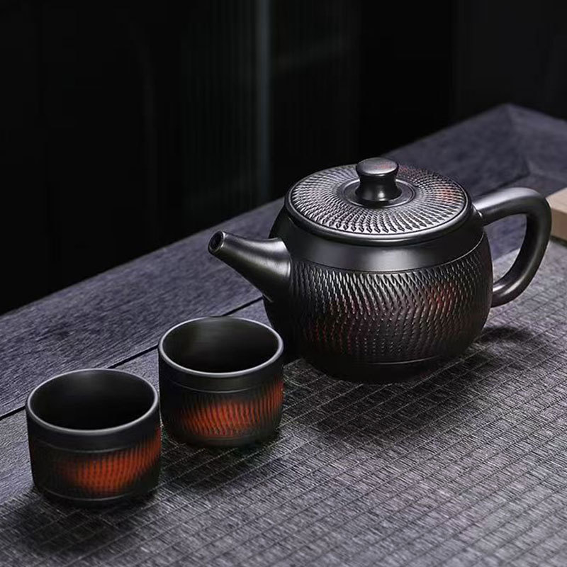 Set ceainic din ceramică mov Jianshui, complet lucrat manual, cu model cu cuțit, stil Han Tile, capacitate mare