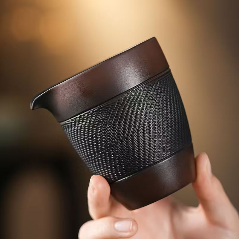 Set ceainic din ceramică mov Jianshui, complet lucrat manual, cu model cu cuțit, stil Han Tile, capacitate mare