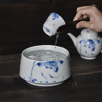 Set de ceai din porțelan albastru-albastru, vas ceramic pentru resturi de ceai, vas de spălat cești și tavă de ceai