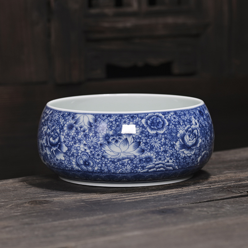 Set de ceai din porțelan albastru-albastru, vas ceramic pentru resturi de ceai, vas de spălat cești și tavă de ceai