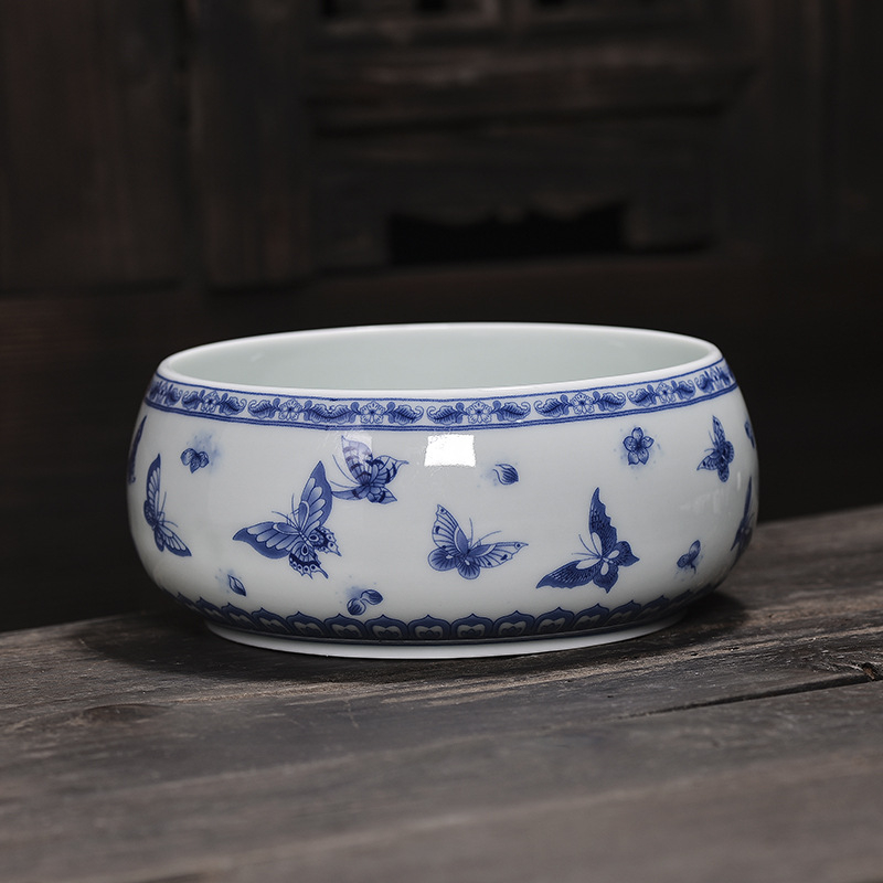 Set de ceai din porțelan albastru-albastru, vas ceramic pentru resturi de ceai, vas de spălat cești și tavă de ceai