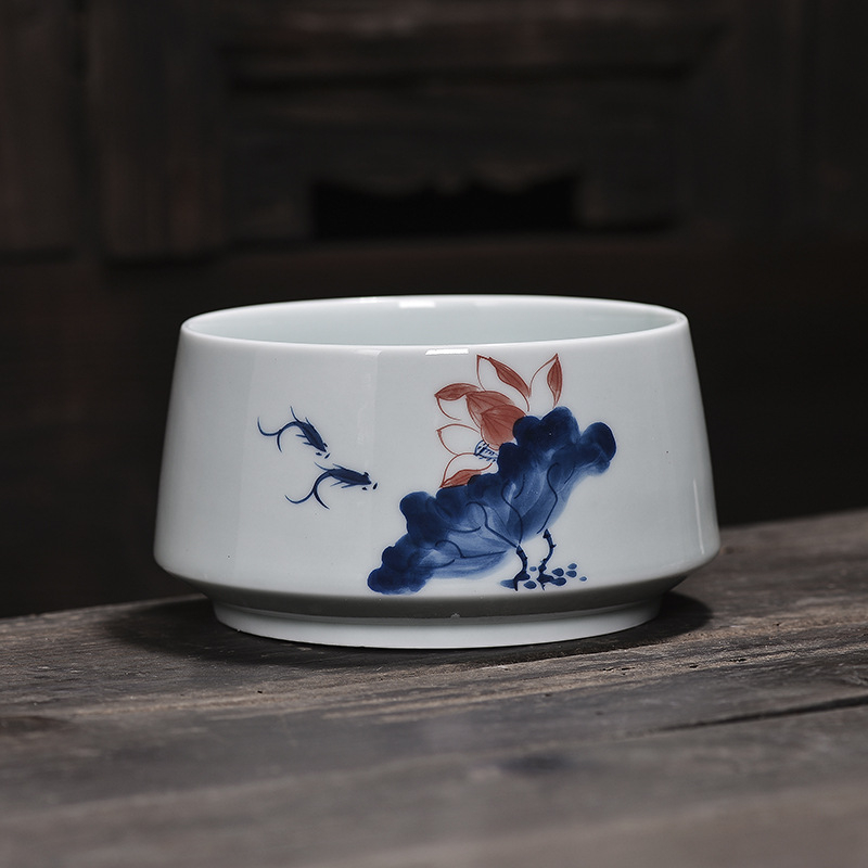 Set de ceai din porțelan albastru-albastru, vas ceramic pentru resturi de ceai, vas de spălat cești și tavă de ceai