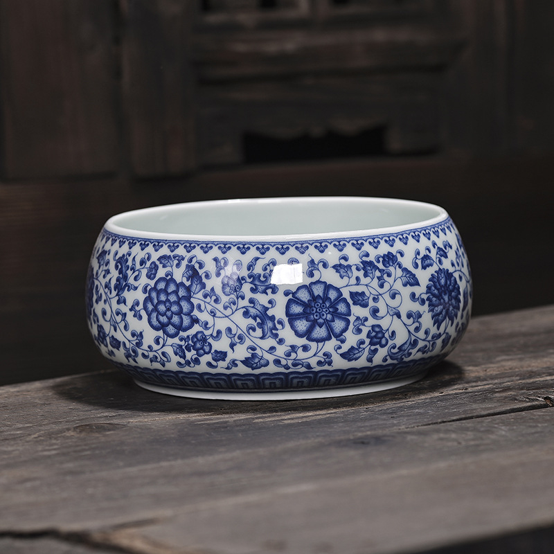 Set de ceai din porțelan albastru-albastru, vas ceramic pentru resturi de ceai, vas de spălat cești și tavă de ceai