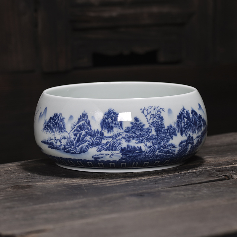 Set de ceai din porțelan albastru-albastru, vas ceramic pentru resturi de ceai, vas de spălat cești și tavă de ceai
