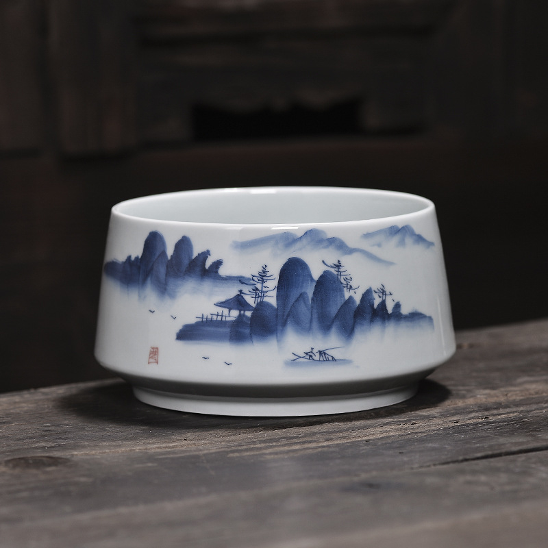 Set de ceai din porțelan albastru-albastru, vas ceramic pentru resturi de ceai, vas de spălat cești și tavă de ceai
